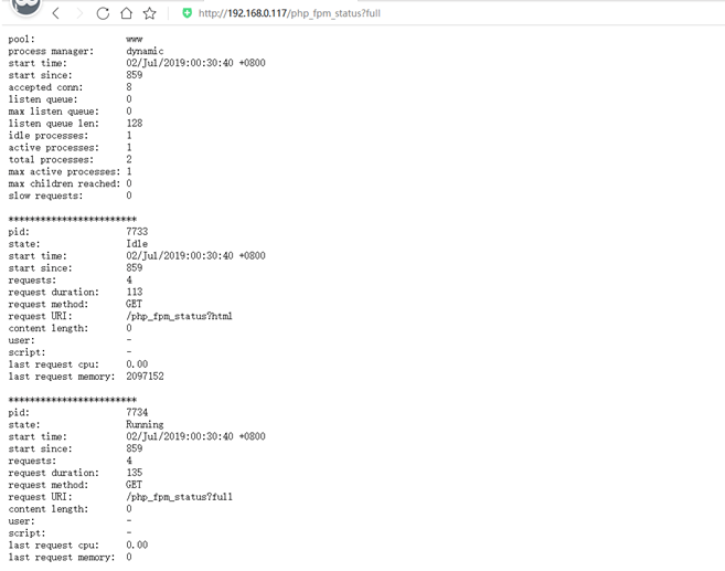 Nginx开启php-fpm状态页及状态详解插图7 Nginx开启php-fpm状态页及状态详解